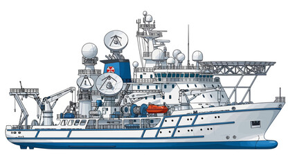 Fototapeta premium A detailed sideview illustration of a large white research vessel