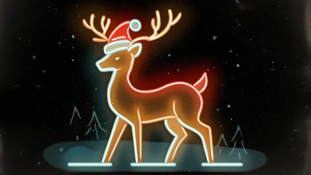 クリスマスの夜に光るネオントナカイイラスト