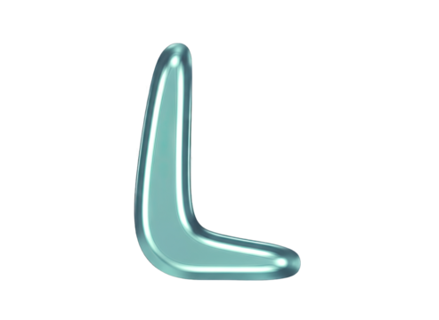 A Three Dimensional Cyan Blue Stylized Letter L With Shiny Metallic Surface Isolated On A Black Background With Soft Highlights