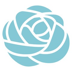 Stylized light blue rose silhouette with petals forming a circular abstract design on a transparent background graphic element