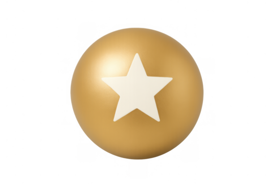 Golden 3d orb with a white star icon, symbolizing top quality, best rating, success, premium status, and positive feedback