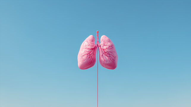 Pink Lungs Balloon Against Blue Sky