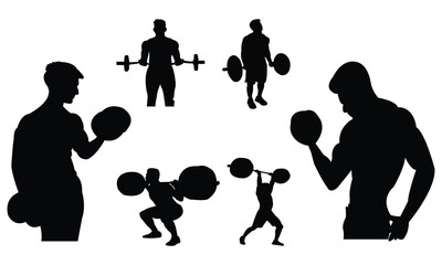 Man Bodybuilding Exercise Silhouette Collection