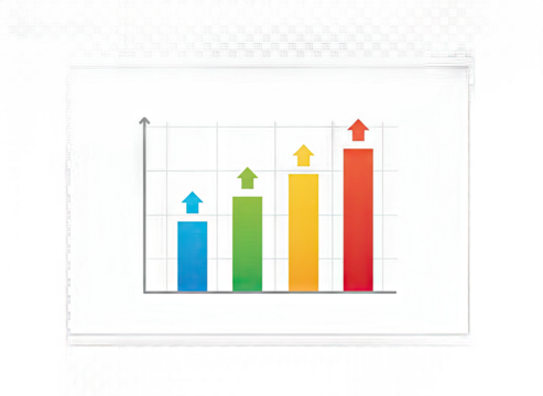 Colorful Bar Chart Showing Upward Trends With Arrows on a White Background Isolated
