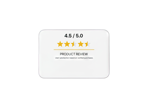 Customer review with four point five out of five stars and excellent rating on a white card with a transparent background