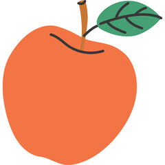 Stylized Orange Apple With Green Leaf And Brown Stem Isolated On White Background Simple Hand Drawn Illustration