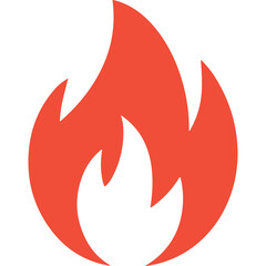 Stylized Orange Fire Flame Icon on Transparent Background with White Center Element