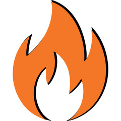 Stylized Orange Flame Icon with Black Outline on Transparent Background Simple Graphic Element