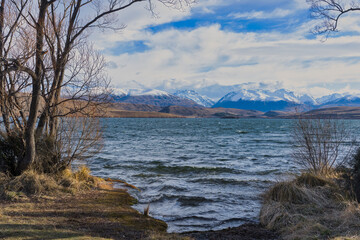 Scenery of lake Alexandrina an alpine lake neighbouring Lake Tekapo