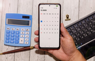 Flower pot and calendar for the snow season from 04 December. Winter time