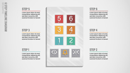 Professional 6-step timeline infographic using an elevator control panel design. Ideal for business presentations, timelines, process flows, or technology concepts. 