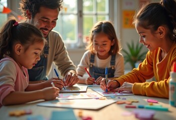 Fototapeta premium Creative Greeting Card Making Enthusiasts Crafting Personal Messages Artfully