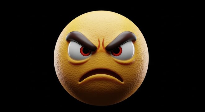 3D yellow smiley face expresses extreme anger and frustration.