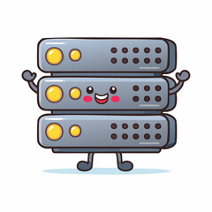 Charming kawaii server stack character smiling, perfect for tech startups, coding resources, or adding a friendly touch to your digital infrastructure projects