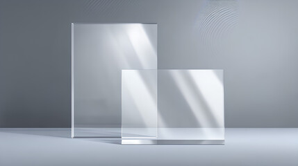 Fototapeta premium Transparent, shiny glass sheet. Transparent plastic panel. Glare and reflections on the transparent surface. Showcase. Cut out Stock Illustration