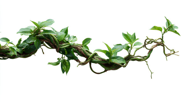 Twisted wild liana jungle vine isolated. Tropical jungle vine or curved liana branch.
