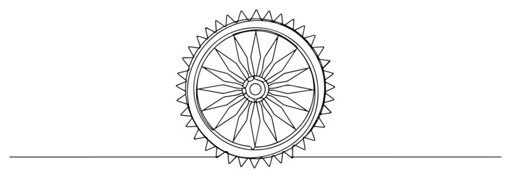 Ashoka Chakra Indian National Symbol. Dharmachakra Buddhist Wheel of Law. Continuous Line Art