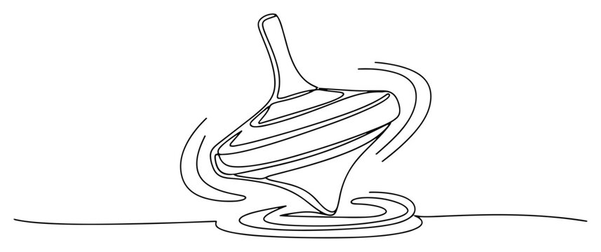 Spinning top toy in motion continuous one line drawing. Classic childhood game vector illustration.