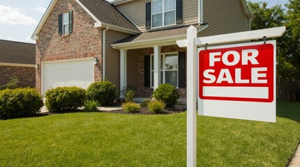 Real estate sign with blank space in front of house 