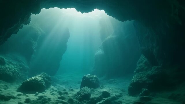 Underwater Cave Sunlight Ocean Cave, Sea Cave, Diving, Adventure