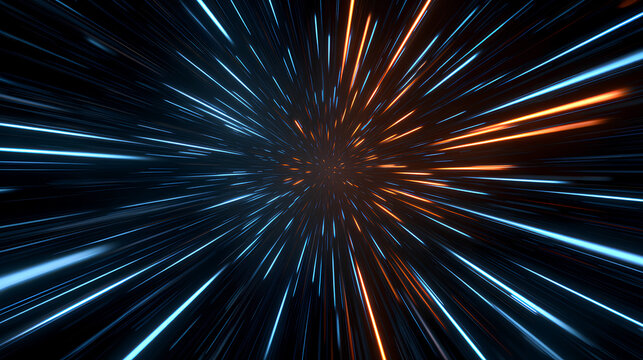 Warp speed focus line background with blue and orange light Stock Illustration