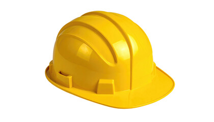 Fototapeta premium Yellow hard hat sits against black background. Protection for worker's head. Safety construction helmet