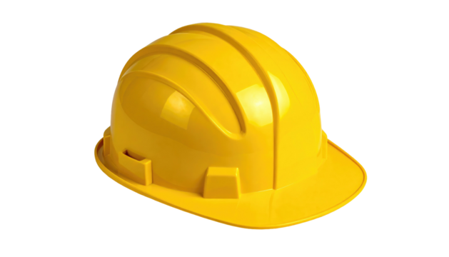 Yellow hard hat sits against black background. Protection for worker's head. Safety construction helmet