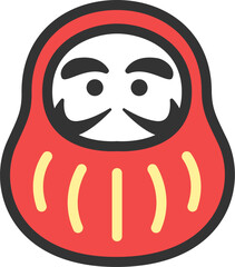 赤色の達磨のアイコン（線画カラー）のイラスト