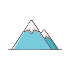 A charming illustration of two mountains with snowy peaks against a bright sky, evoking a sense of adventure and wonder.