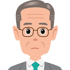 Stylized Portrait of an Elderly Caucasian Man with Glasses and a Teal Tie and Gray Suit Against a Transparent Background Detailed Facial Features and Wrinkles