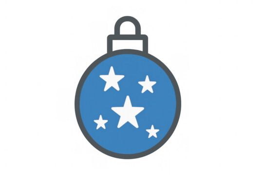 Blue christmas bauble icon with white stars, festive holiday decoration, celebrating seasonal joy and winter cheer