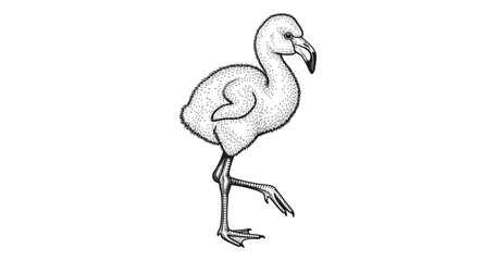 Obraz premium Hand drawn baby flamingo sketch on white background