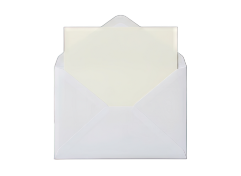 Open White Envelope With Blank Cream Colored Card Inside Isolated On Transparent Background Studio Shot