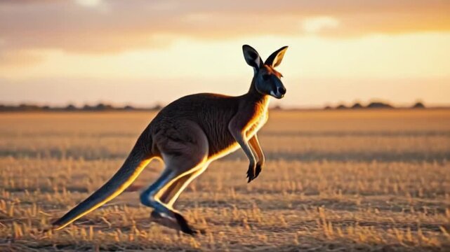 Kangaroo standing tall in a field at sunset with a warm and golden light illuminating the scene kangaroo video