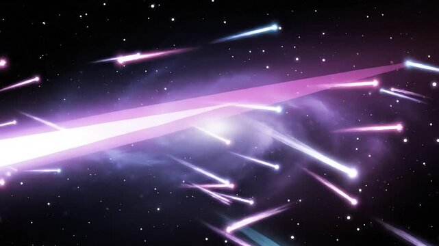 Digital artwork depicts a galaxy with vibrant, colorful streaks and celestial objects