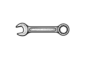 Wrench hand drawn simple engraved vector illustration