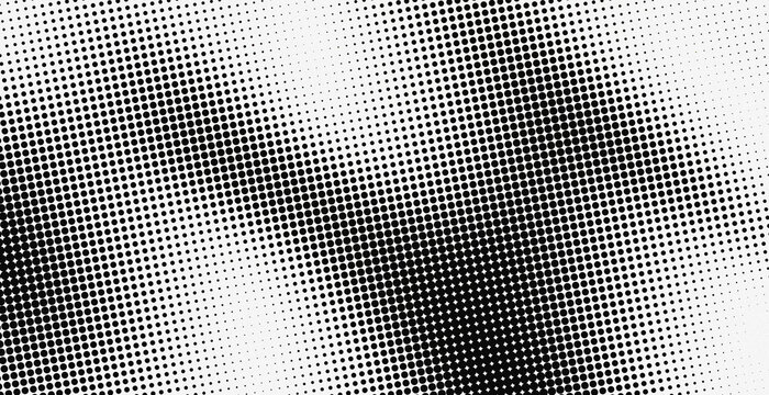 Black and white monochromatic abstract with halftone dot pattern. Perfect for pop art backgrounds, retro comic designs, or dynamic transition effects