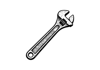 Wrench hand drawn simple engraved vector illustration