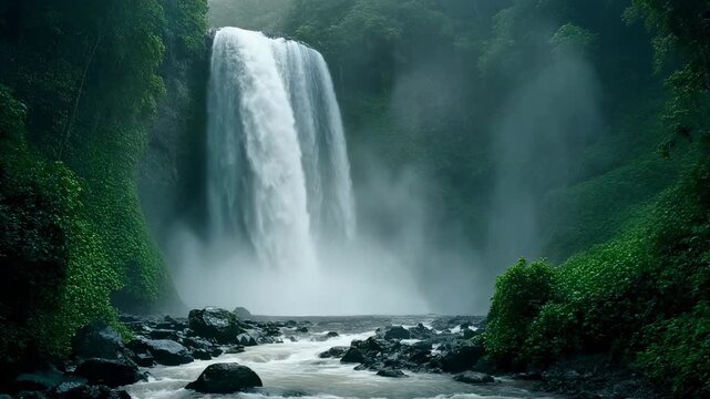 Waterfall Landscape Majestic Waterfall in Lush Green Forest