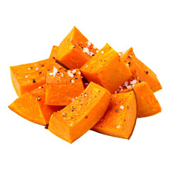 Cubed orange root vegetable seasoned with salt and pepper