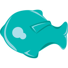 Stylized Teal Fish Shape with Cloud Detail Isolated on Transparent Background