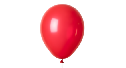 A single bright red balloon floating against a white background.
