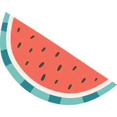 Stylized Slice of Watermelon with Teal and White Rind and Dark Seeds on a Transparent Background