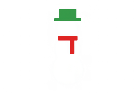 Snowman with green hat and red scarf drawing, minimalist christmas winter holiday, simple vector illustration