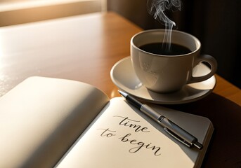 Time to Begin - Coffee, Notebook, and Pen for Inspiration.