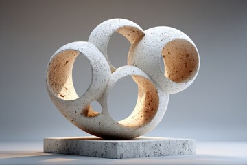 Abstract Sculpture With Textured Surface Illuminated By Warm Light On A Pedestal