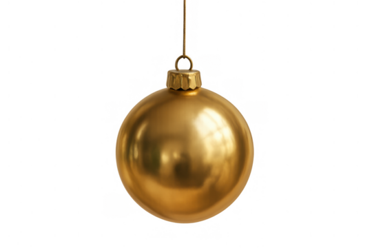 Golden christmas ornament hanging, bringing festive holiday cheer and season decoration with a reflective surface