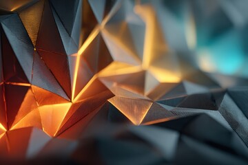 Abstract Geometric Structure With Orange And Teal Lighting And Sharp Edges