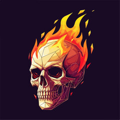 Scary Flaming Skull Illustration With Geometric Design and Dark Background