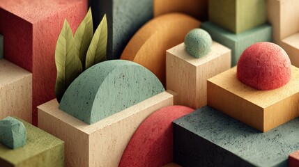 Abstract Composition of Textured Geometric Shapes in Earth Tones with Soft Natural Lighting